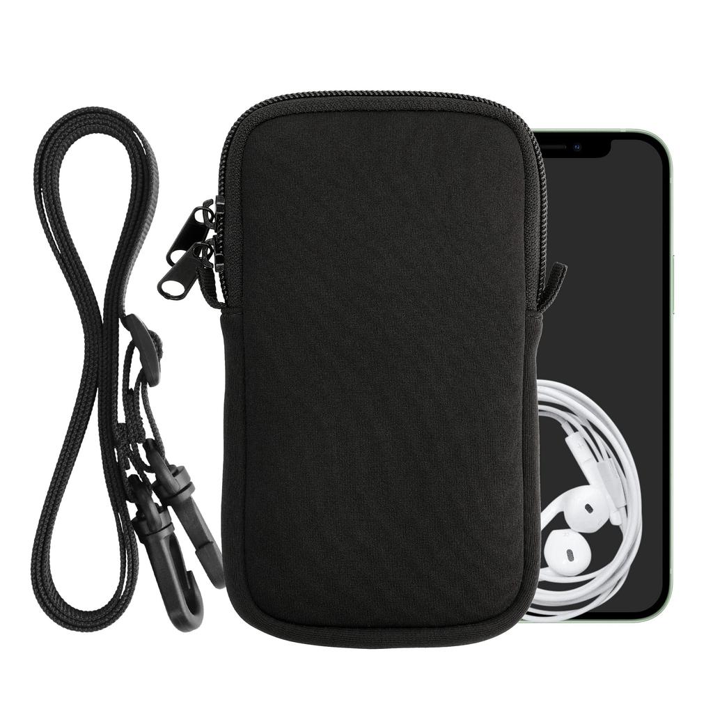 kwmobile Smartphone Shoulder Large Fits Smartphones Neoprene Neck Strap Protective Black Bag, - 6.5" - Case,
