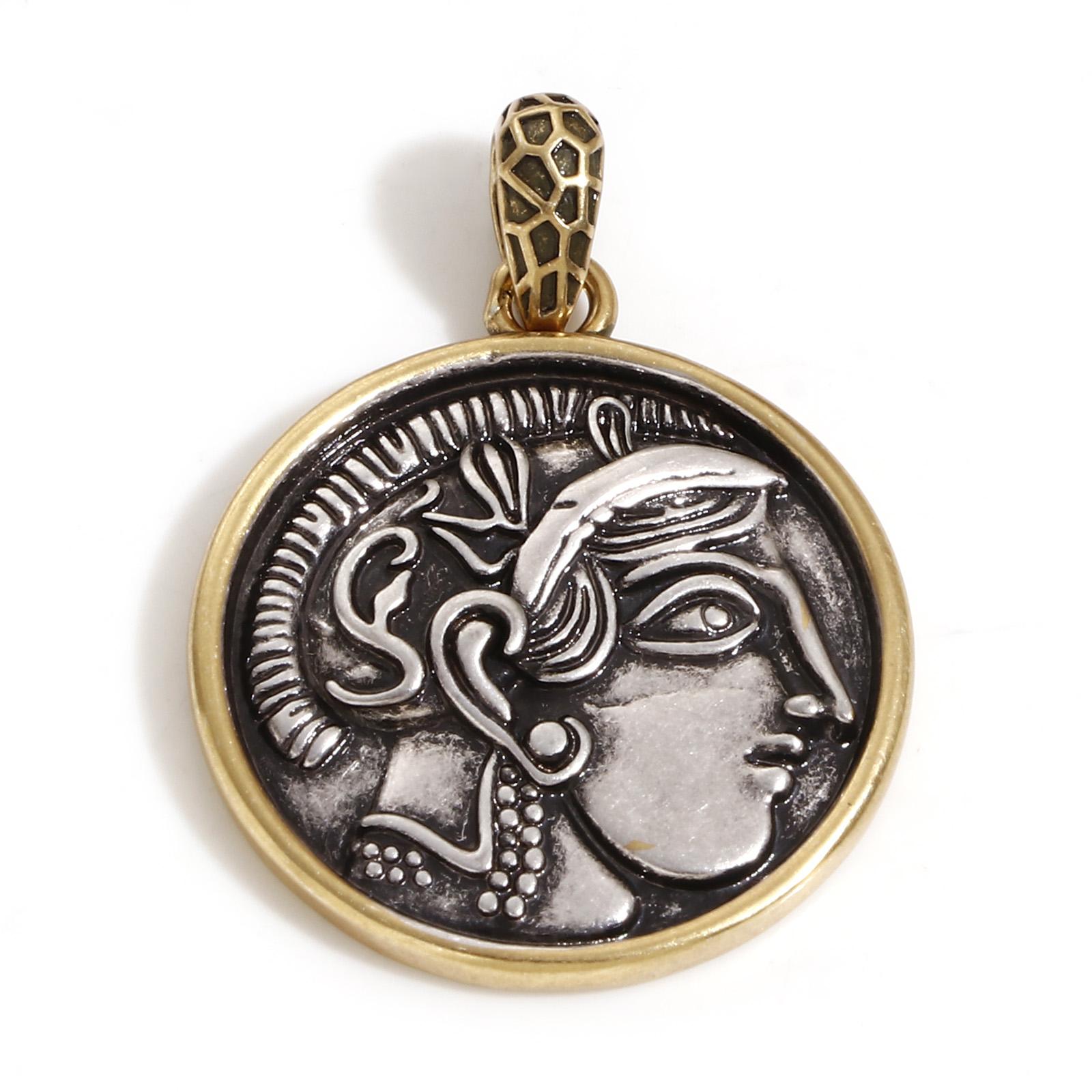

1 Piece Brass Coin Pendants Antique Silver Color Antique Bronze Two Tone Head Portrait For DIY Jewelry Making