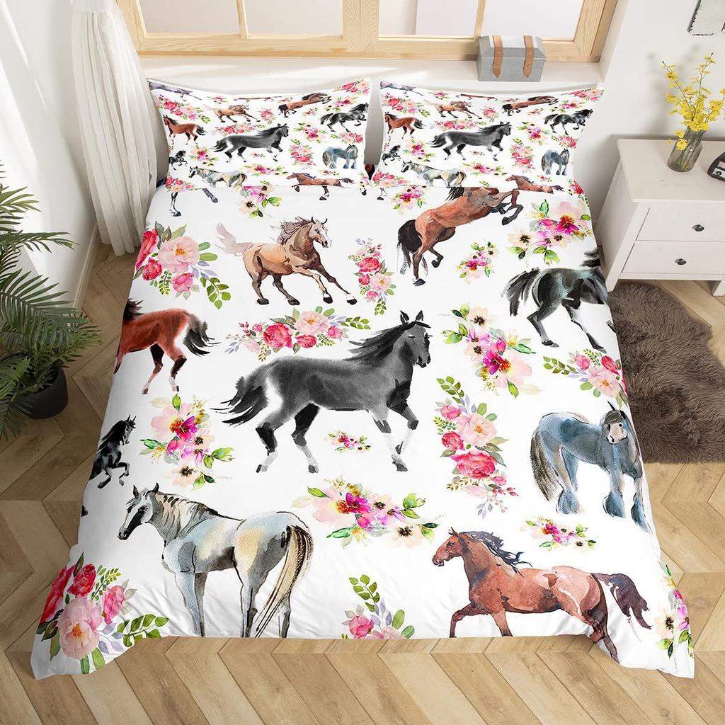 Western Country Wind Horse Printing Three-piece Quilt Cover Sheet Bedding Home Textiles