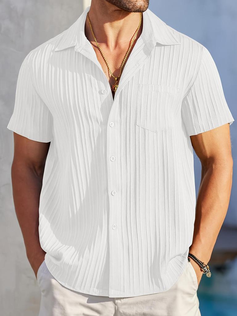 Men's Summer Trendy Solid Color Lapel Sports Casual Shirt
