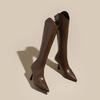 Vintage Spitzschuh Hoher Absatz Damen Kniehohe Stiefel Mode Rückenreißverschluss Schuhe Herbst Winter Damen Slim Knight Lange Stiefeletten