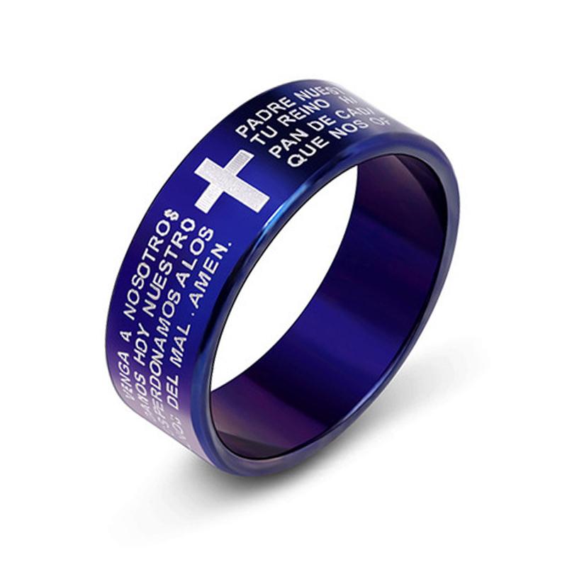 Trendy Men's Ring Stainless Steel Black Color Jesus Cross Ring Letter Bible Verse Prayer Finger Rings For Men Amulet Jewelry