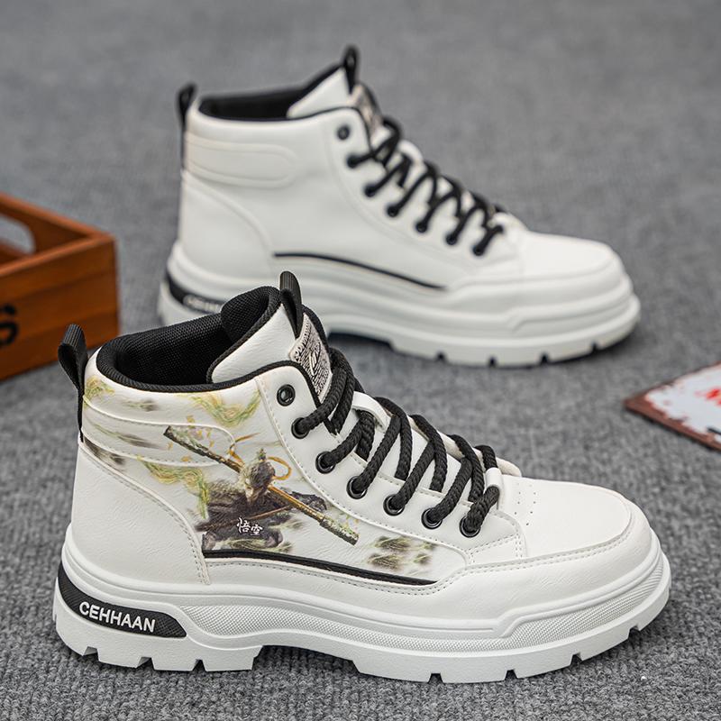 Handsome Stylish Men's Autumn Winter Spring Hightop Walking Work Boots Male Students Hightcut Skateboard Shoes