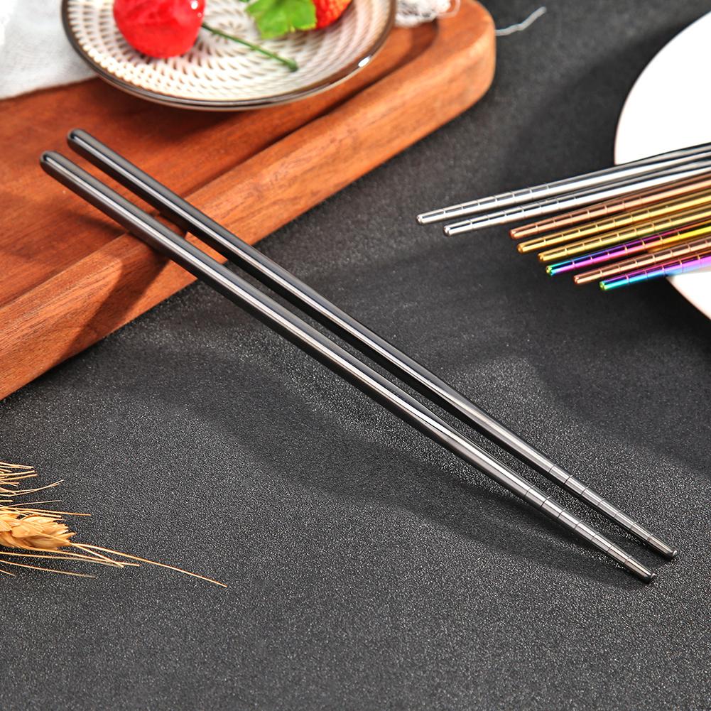 1Pair Chinese/Korean Chopsticks Non-Slip Stainless Steel Chop Sticks Reusable Food Sticks Kitchen Sushi Sticks Tableware
