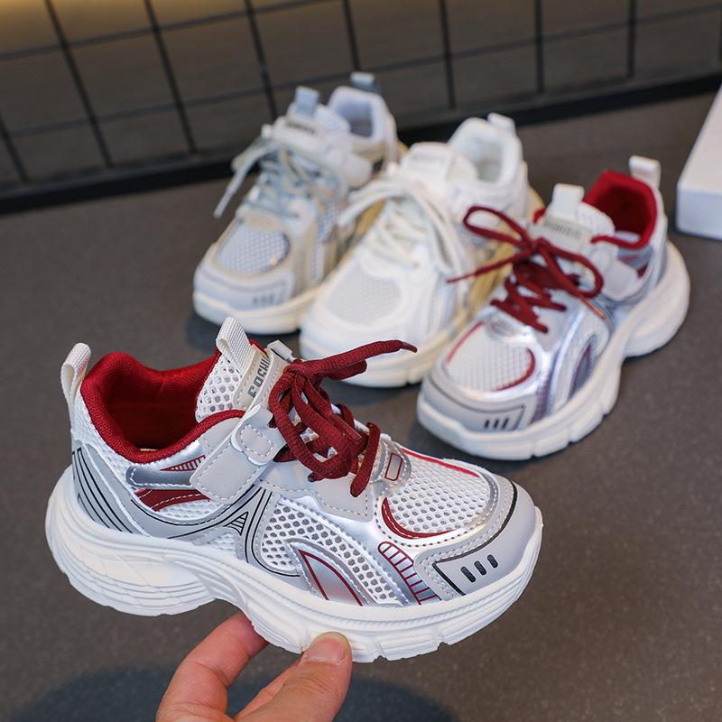 2025 Spring and Autumn New Boys and Girls Through the Net Sports Shoes Children Middle and Older Children Casual Dad Shoes Running Shoes