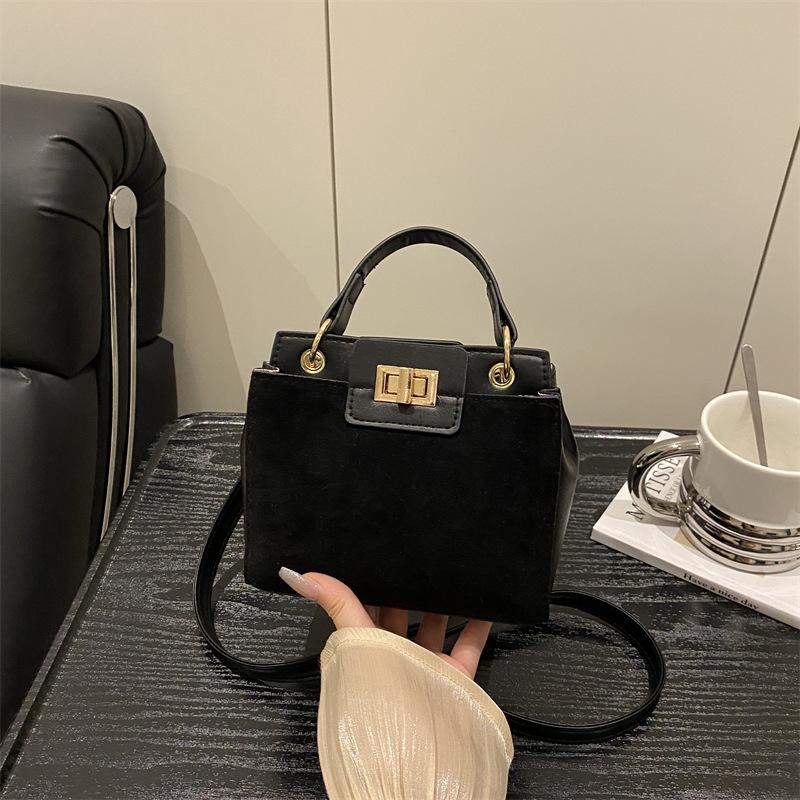 Retro Faux Leather Small Square Shoulder Bag Lock Closure Handbag for Women