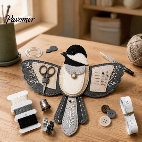 Kit de Costura Organizador de Pássaro de Feltro DIY, Bolsa Artesanal Decorativa Portátil, Bolsa de Armazenamento Prática com Fenda para Tesoura e Almofada para Agulhas, Bordado