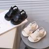 Kids Solid Soft Sole Beach Sandals Summer Leather Surface Casual Shoes For Boys Girls