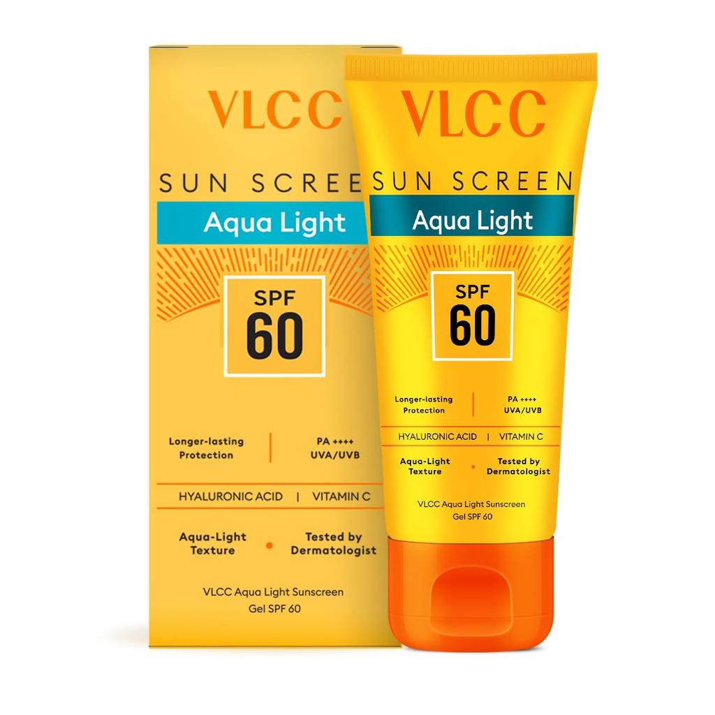 VLCC Aqua Light Sunscreen Gel SPF 60 PA++++ Hydrating Non Greasy Daily Sun Protection Gel For Outdoor Use 100 g