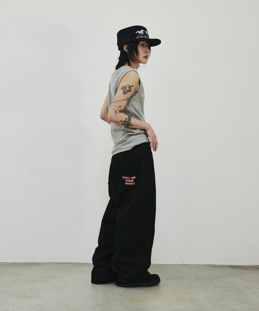 SCALLYWAG [Ryu Jung-Ran × Skelly Wung] Pull Up Straight Cotton Pants [Black]