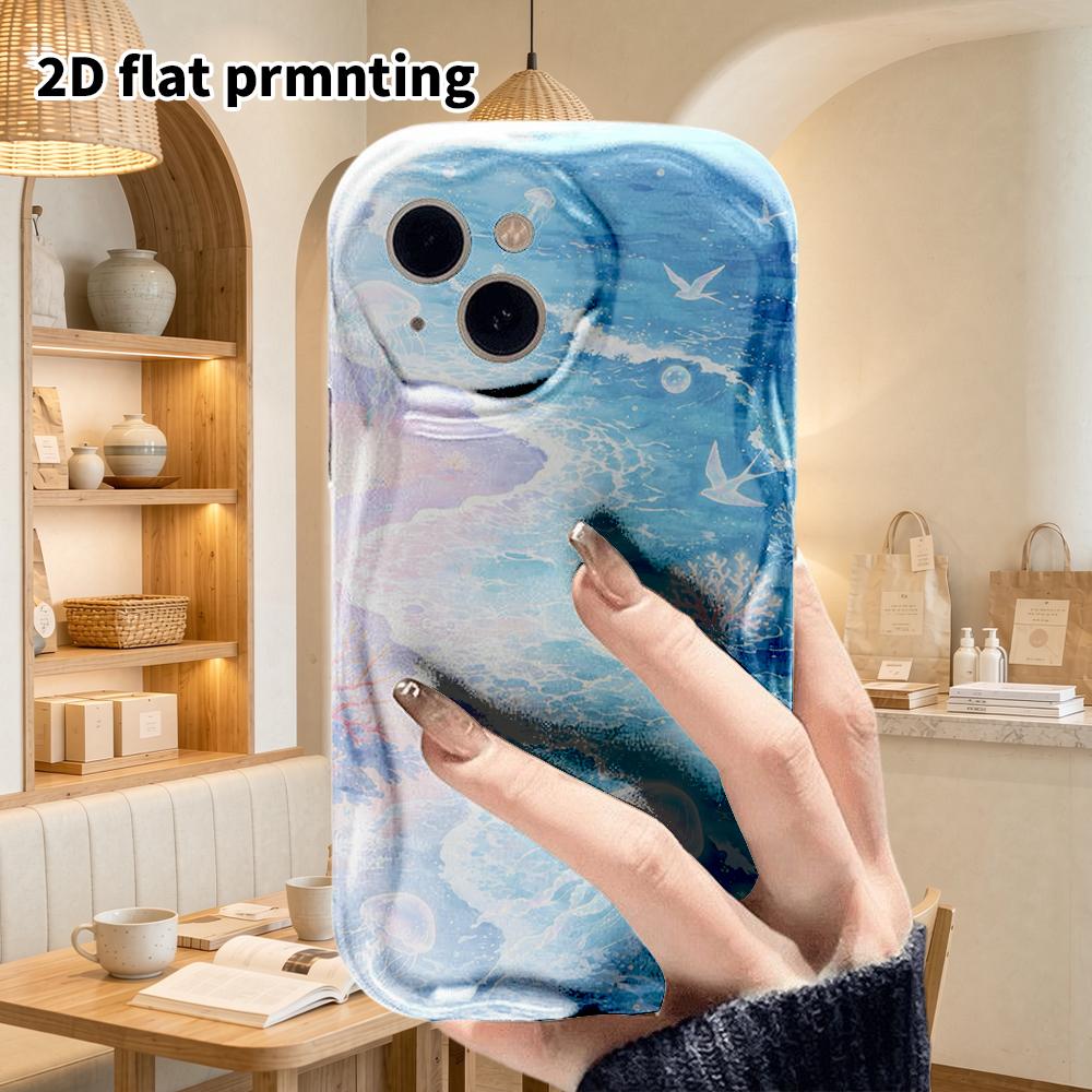 Phone Case: 2D Flat Design Suitable for iPhone 18 17 16 15 14 13 Pro Protective Case, Couple Style, Ocean Jellyfish, Christmas and Halloween Gifts