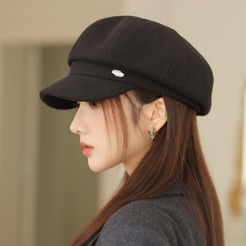 New Casual Versatile Octagonal Hat Autumn Hat Women's Big Head Circumference Showing Face Small Beret British Retro Cap
