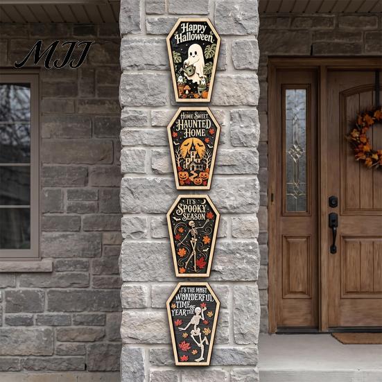 Hanging Decorations for Home Vintage Halloween Wooden Decor, Coffin-Shaped Tabletop Ornaments, Freestanding & Gifts Lovers Ornament Mantel Shelf Porch