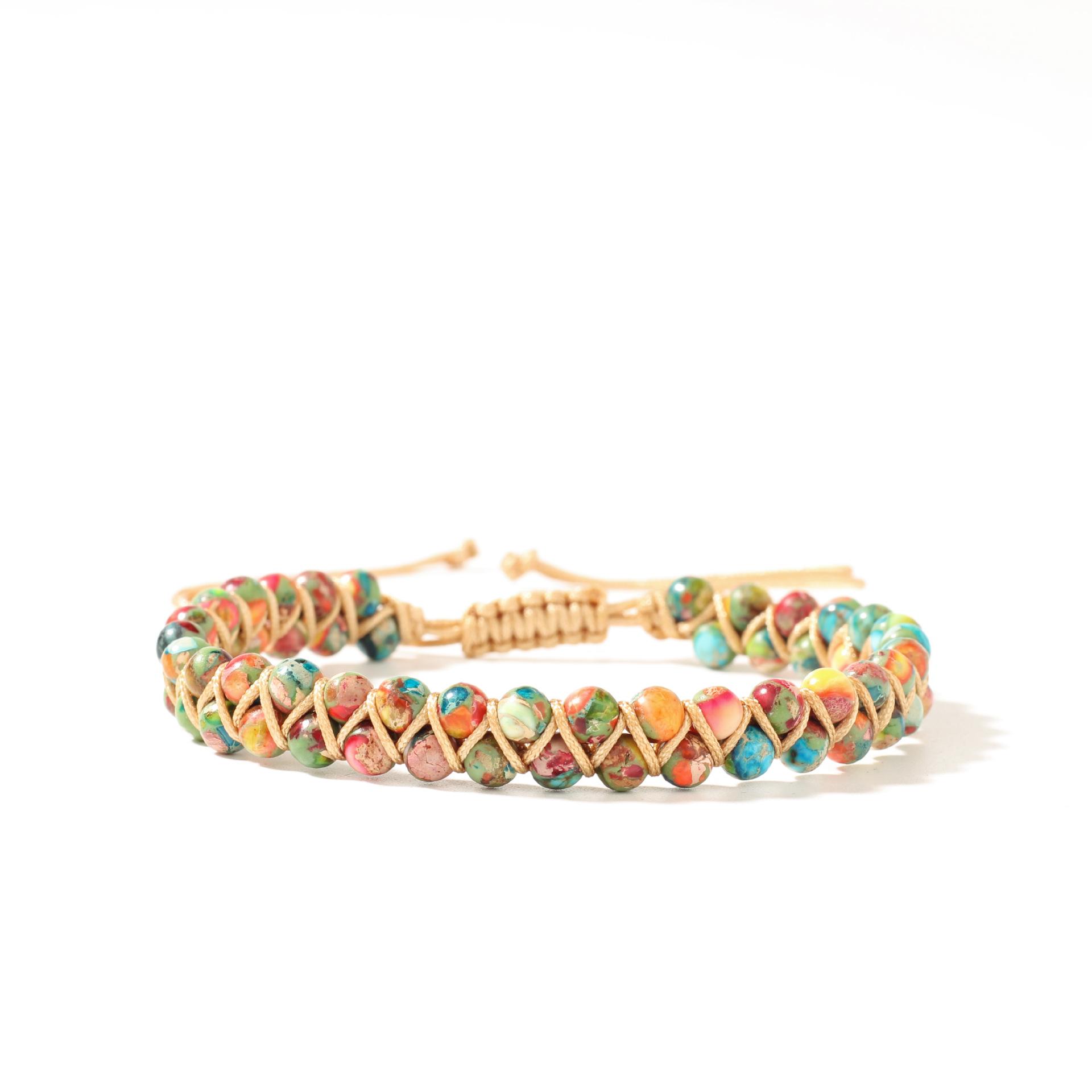 Bohemian Natural Stone Bracelet, Imperial Stone Crystal Beaded Bracelet Fashion Hand Jewelry