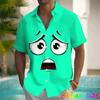 Funny Smiling Face Graphic Hawaiian Anime 3D Print Short Sleeve Blouses for men  Vacation Party Lapel Summer