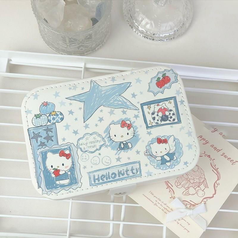 Kawaii Hello Kitty Jewelry Box Earrings Portable Necklace Ring Cute Pu Leather Storage Box Travel Mini Compact Accessory