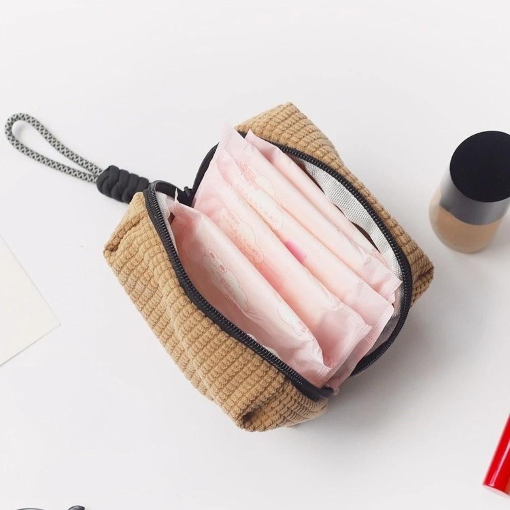 Solid Color Coin Purse Large Capacity Corduroy Sanitary Napkin Storage Bag Multifunctional Storage Bag Multi-Purpose Use