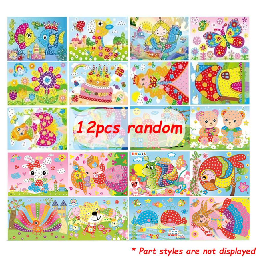 4/8/12pcs Cartoon Diamond Crystal Mosaic Sticker Painting Hanmade DIY Color Diamond Painting Paper Creative DIY Art Kits