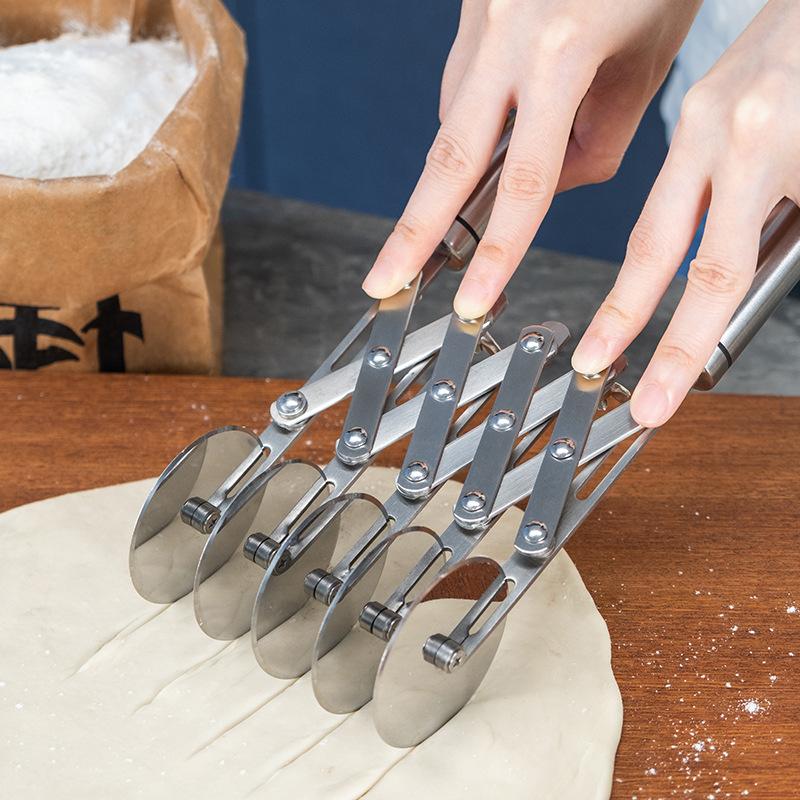 Stainless Steel Pizza Slicer Multi-Purpose 5-Wheel Pastry Cutter Dough Divider Roller Anti-Slip Cookie And Pastry Knife Cutter