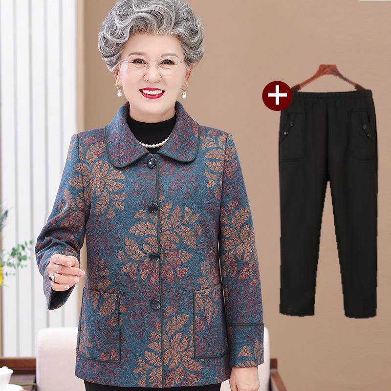 Grandma's Winter Coat: Fashionable Plus-Size Top for Women Aged 60-70, Ideal for Spring and Autumn