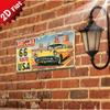 2D Flat, Vintage Metal Tin Sign - Route 66 Retro Car & Arizona Landscape Wall Art, 11.8x5.9 Inch Aluminum Decorative Plaque