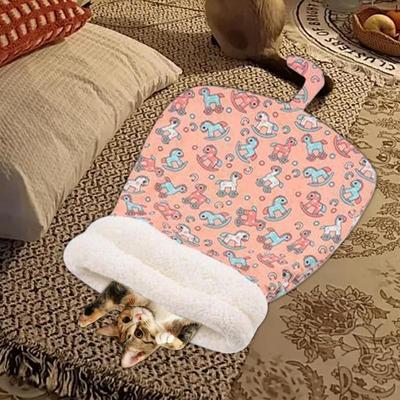 Kedi Yatağı Mağara Uyku Tulumu Yavru Kedi Isıtma Pedi Torba Rüzgar Geçirmez Kedi Çuvalı Peluş Köpek Yavrusu Mağarası Minder Kediler Köpekler Yavru Hayvanlar İçin