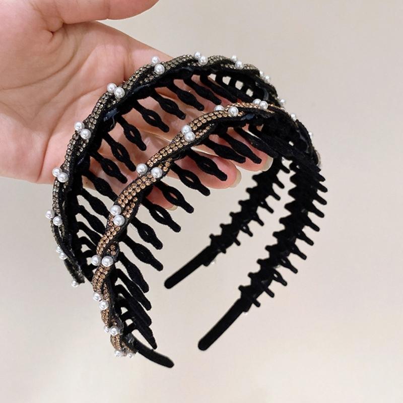 Sparkling Flocking Hairbands With Anti Slip Toothcomb, High Cranium Headdress For Women Hair Decoration 3 Piece Set