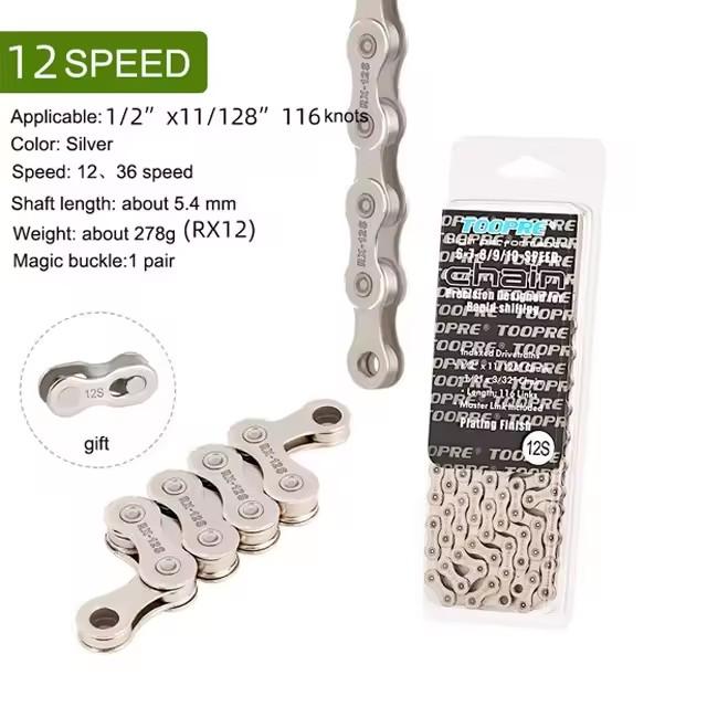 Bicycle Chain 116L 8 9 10 11 12 Speed Silver Ultralight Mountain Road Bike Chain For 21/24/27/30 Variable Speed Chain
