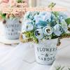 Artificial Flowers with Vase Faux Rose Plants Bucket Arrangement Decorations Home Decor Planter Container for
