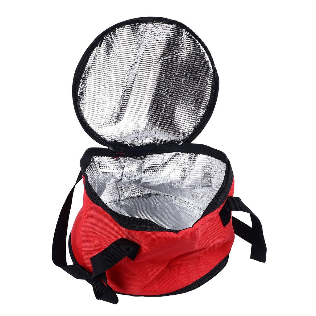 Round Insulated Bag 11x7in Oxford Cloth Casserole Carrier Reusable Cooler Thermal Picnic Bag Red