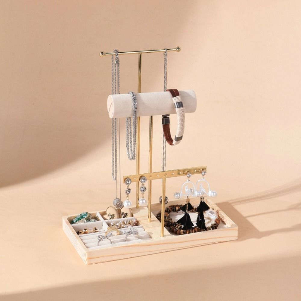Simple Wood Necklace Holder Organizer Sectioned Design Jewelry Display Stand Retail Display