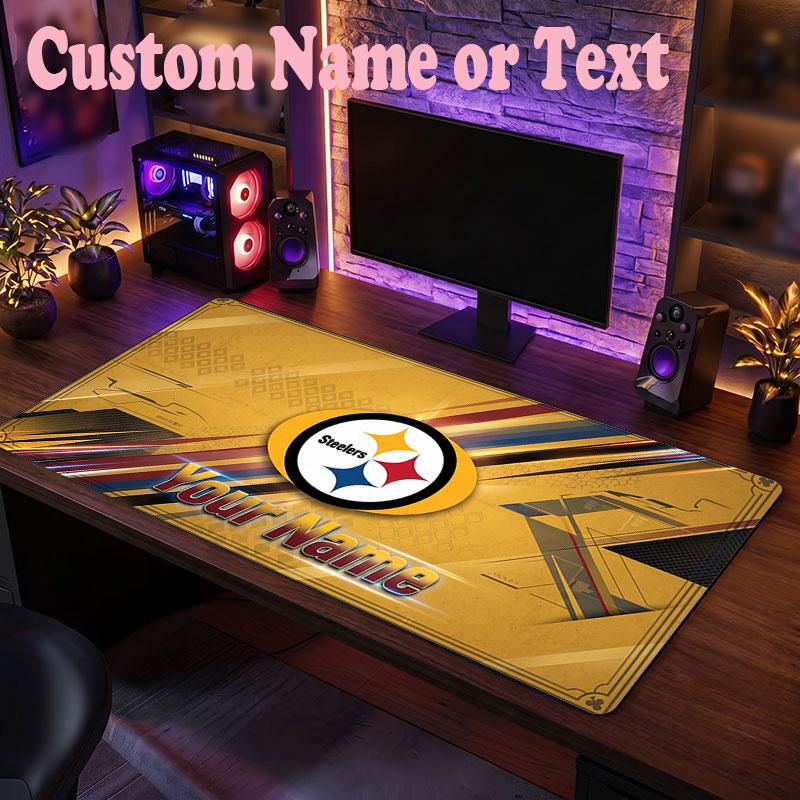 Pittsburgh Steelers Customized Name Text Mouse Pad, Large Desk Mouse Mat Personalized Home Office Present