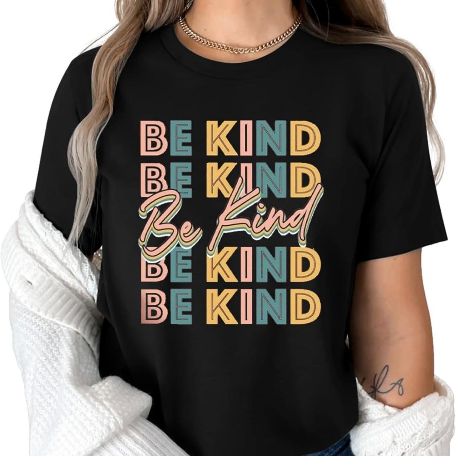 

Be Kind Shirts for Women Teacher Kindness Shirt Summer Casual Short Sleeve Tops XXXXXL чорний