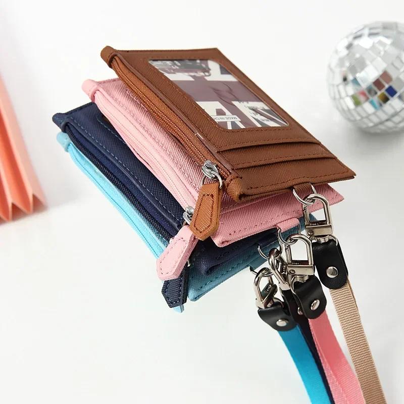 PU Leather Card Holder Neck Strap Lanyard Business Credit Card ID Card Badge Wallet Coin Purse Pouch Student Bus Card Bags Case