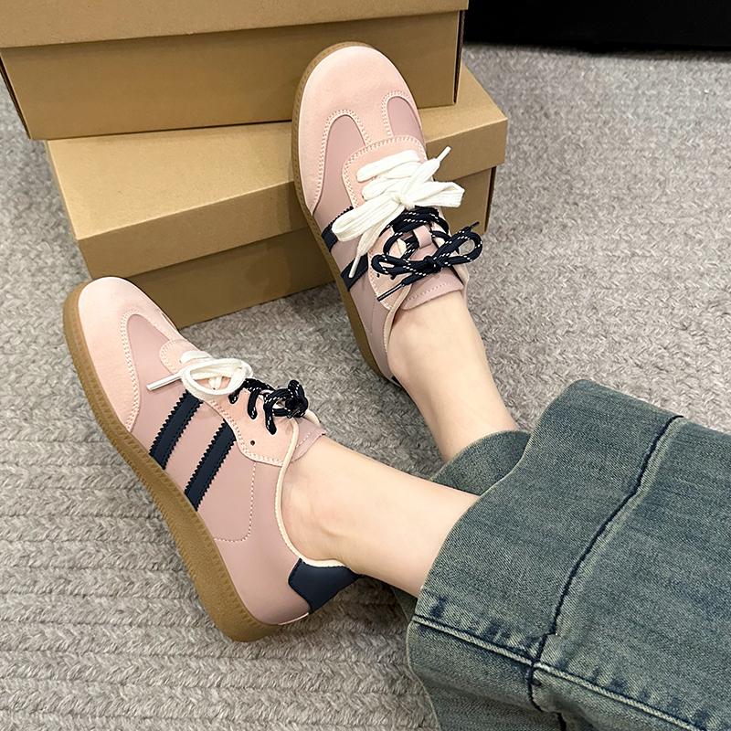 Fashion Girls Solid Color Slip-On Leather Sports 2024 New Fashion Lightweight Breathable Sports Running Shoes