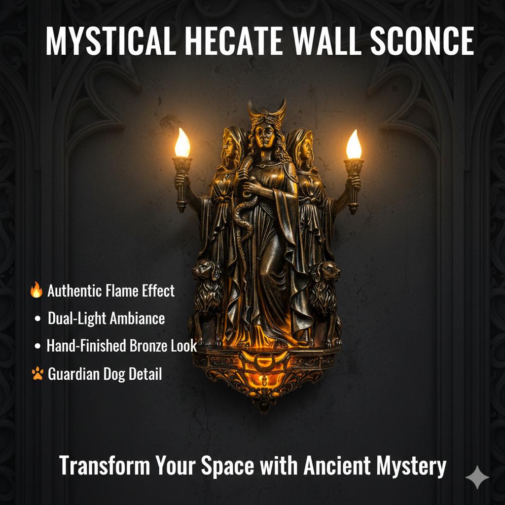 Hecates Triple Goddess Gothic Wall Sconce Retro 3D Carved Bronze Resin Wall Lamp For Bedroom Living Room Halloween Home Decor