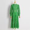 Retro Style Waist Embroidery Swing Dress Spring and Autumn Fashion Bubble Sleeve Dress Women's Medium Long Dress