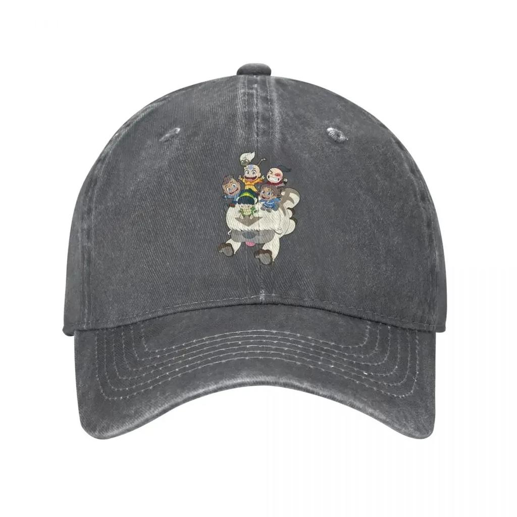 Avatar Der Herr der Elemente Gruppe Chibi Baseballkappen Retro verwaschene Jeans Sonnenschutzmütze Unisex Outdoor Ganzjahres-Reisekappen Kappe