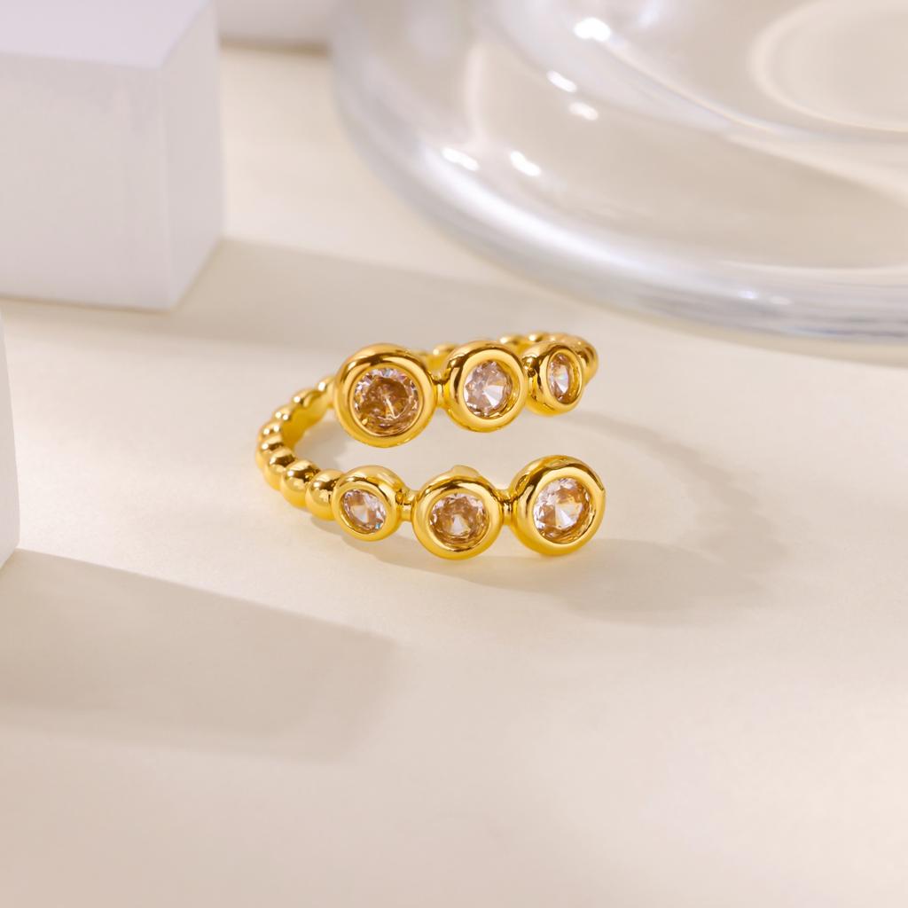 Zircon Meteor Star Rings For Women Girls Gold Color Open Adjustable Stainless Steel Ring Wedding Couple Christmas Jewelry Gift