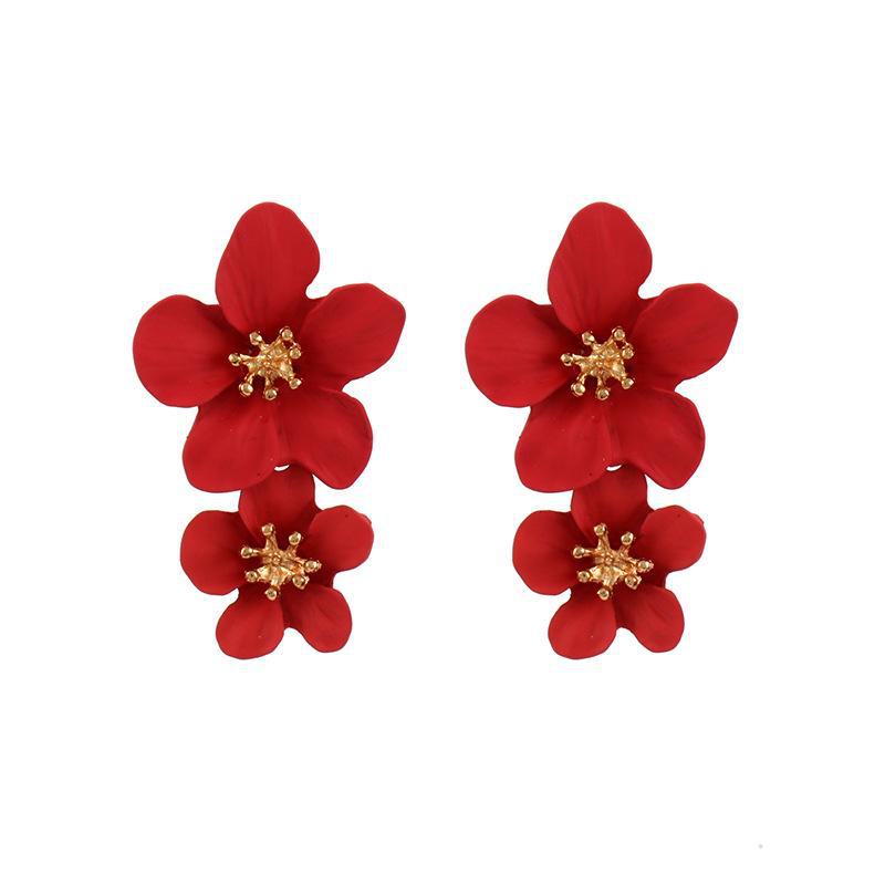 European & American Double-Layer Multicolor Flower Earrings - Trendy and Simple Design