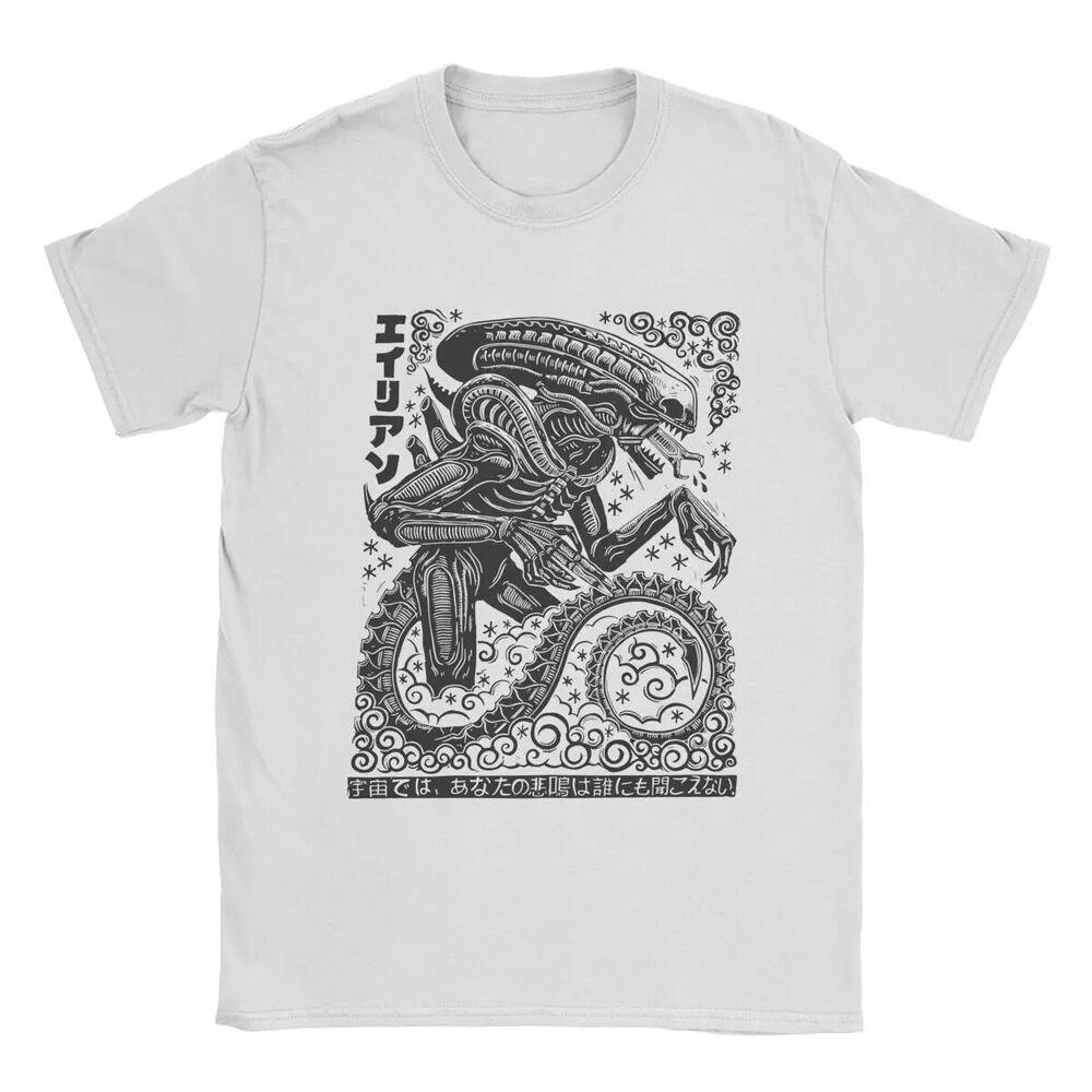 Men T-Shirt Xenomorph Linocut Alien Movie Cotton Tees Short Sleeve Unisex T-Shirt XXL