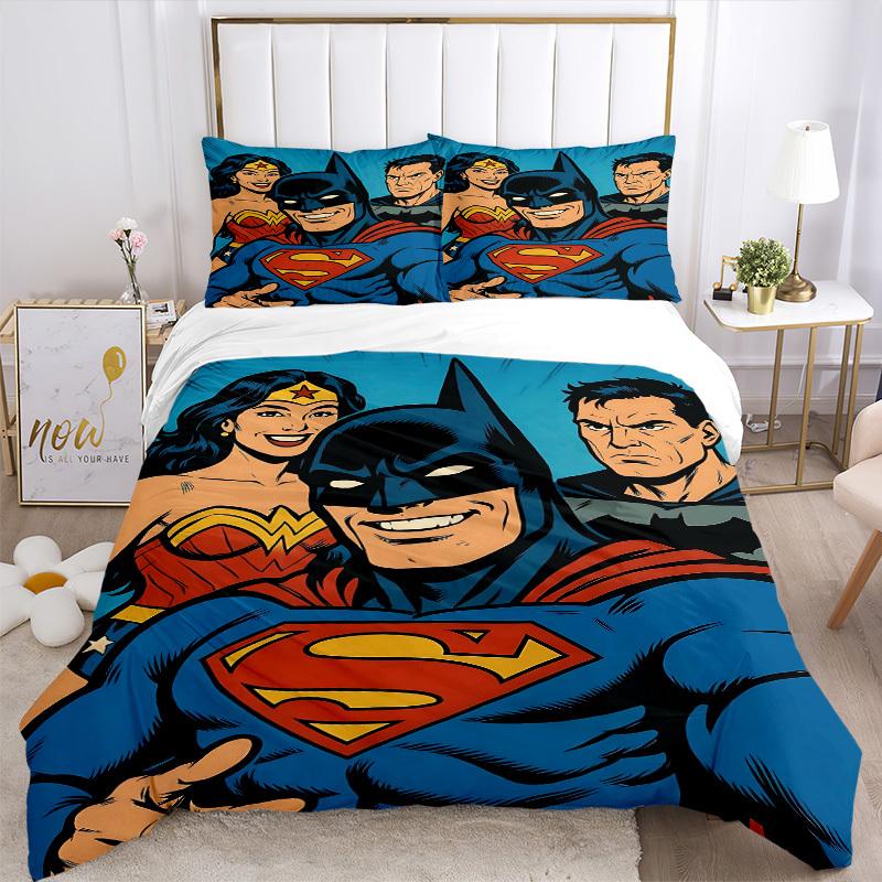 3pcs Superman, Batman Duvet Cover Set, 1 Duvet Cover + 2 Pillowcases (No Insert), High-Definition Print for All Seasons,Durable yy251103054