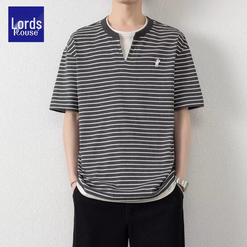 Luozhi Men s Fake Two-Piece Striped Short Sleeve T-Shirt M