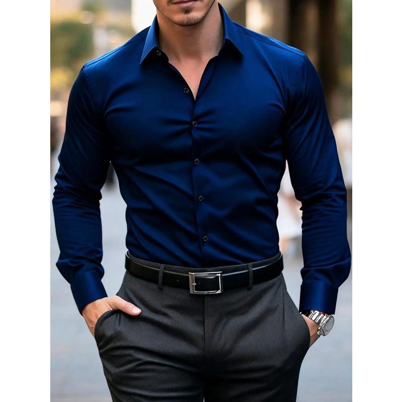 

Men s Solid Red Long Sleeve Formal Dress Shirt for Business Office Wear XXL темно-синього кольору