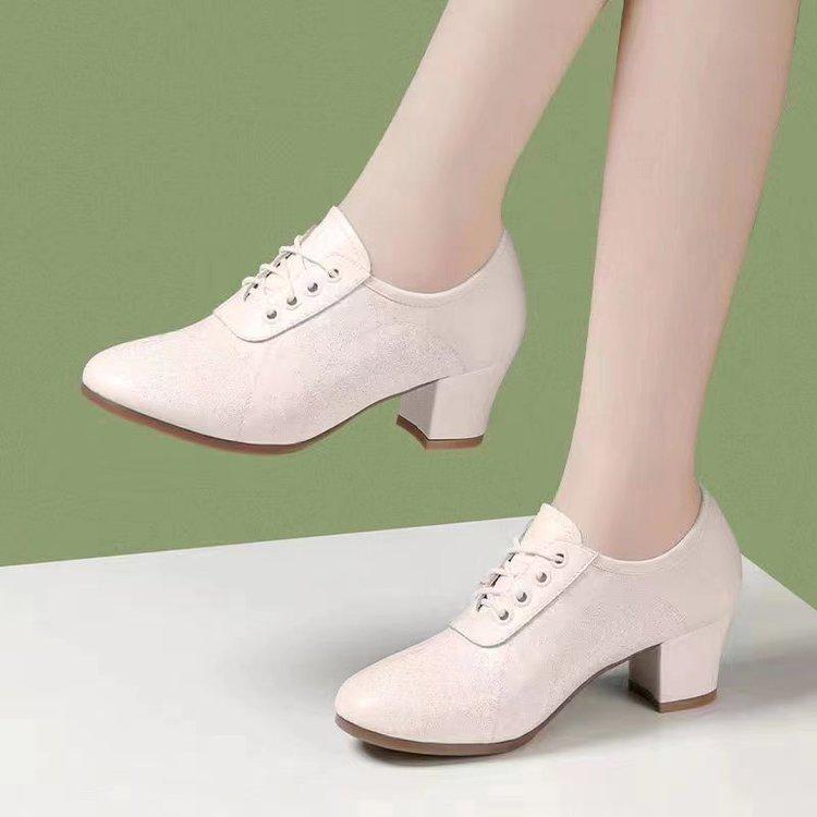 Breathable Women's Medium High Heel Leather Dance Shoes - Summer Collection