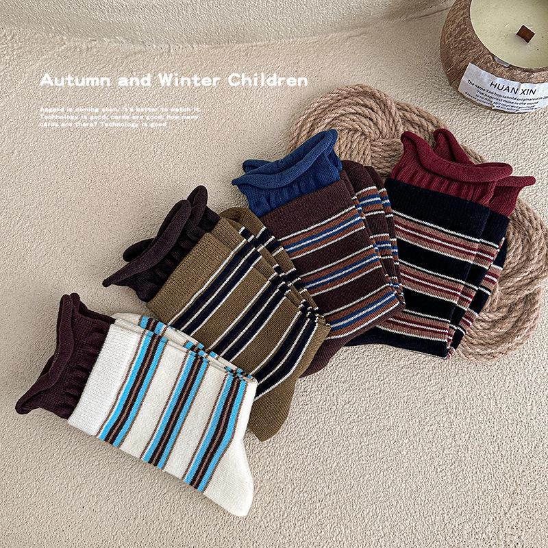 Meilade Autumn 2025 Striped Double Ribbed Socks for Women & Kids - 4 Pack