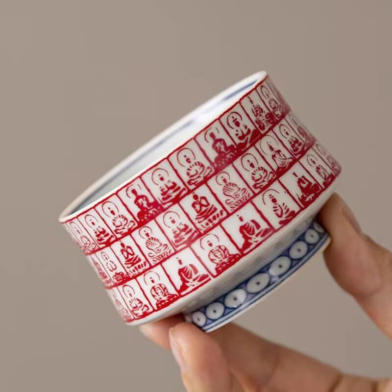 Blue And White Underglaze Red Rubbing Thousand Buddha Master Teacup Household Kung Fu Teacup Single Cup Personal High-End Tea Cup