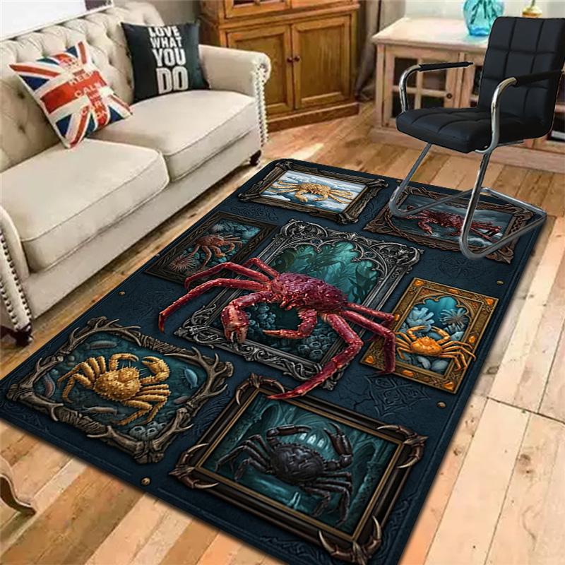 Crab Gallery Pattern Rug Floor Mat for Living Room or Bedroom Soft and Comfortable Carpet a Gift for Birthday and Holiday.