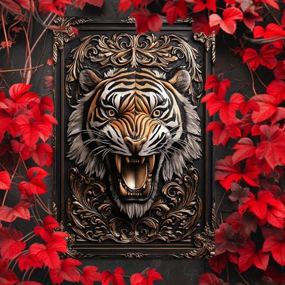 2DTigerAluminumArt Aluminum Tiger Wall Art - 2D Embossed Metal Sign, Weather Resistant, Decorative Poster for Home/Office