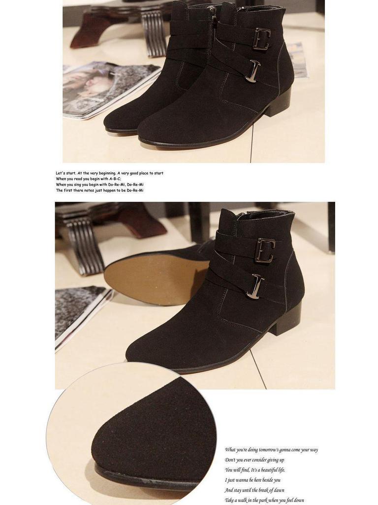 Men's Winter Plus Velvet Short Suede Boots – Korean Style, Trendy British High-Top with Inner Height Increase and Pointed Toe Design.